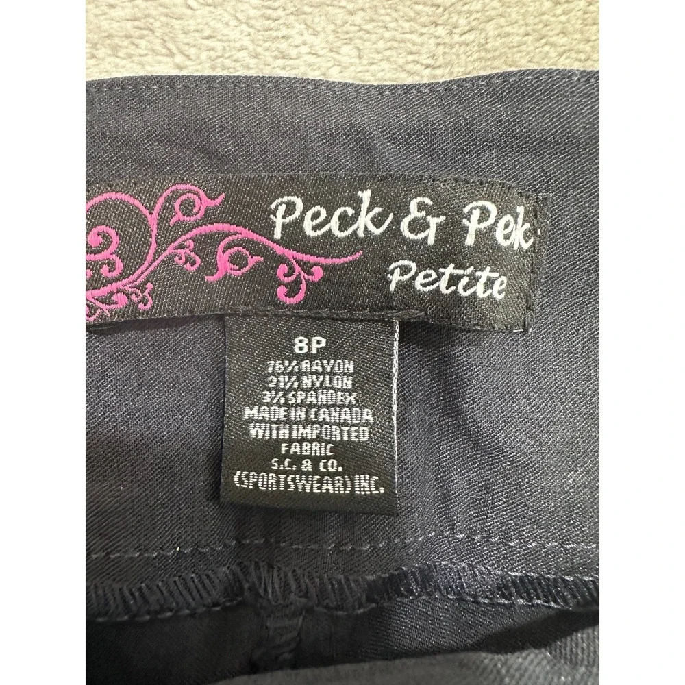 Peck & Peck Pants Womens Size 8P Black Petite Stretch Low Rise Business EUC